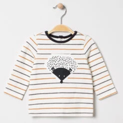 T-shirt Manches Longues En Maille à Rayures Et Motif Hérisson