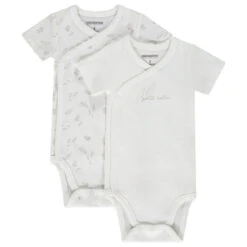 Lot De 2 Bodies Manches Courtes En Coton Print Plumes Pour Bébé