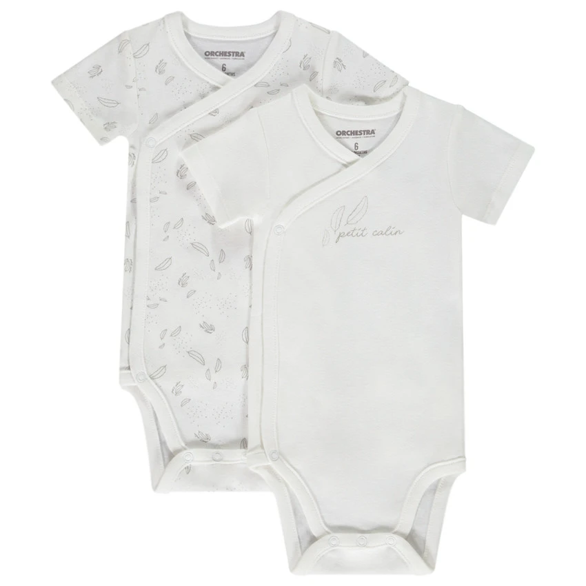 Lot De 2 Bodies Manches Courtes En Coton Print Plumes Pour Bébé 1 Lot De 2 Bodies Manches Courtes En Coton Print Plumes Pour Bébé