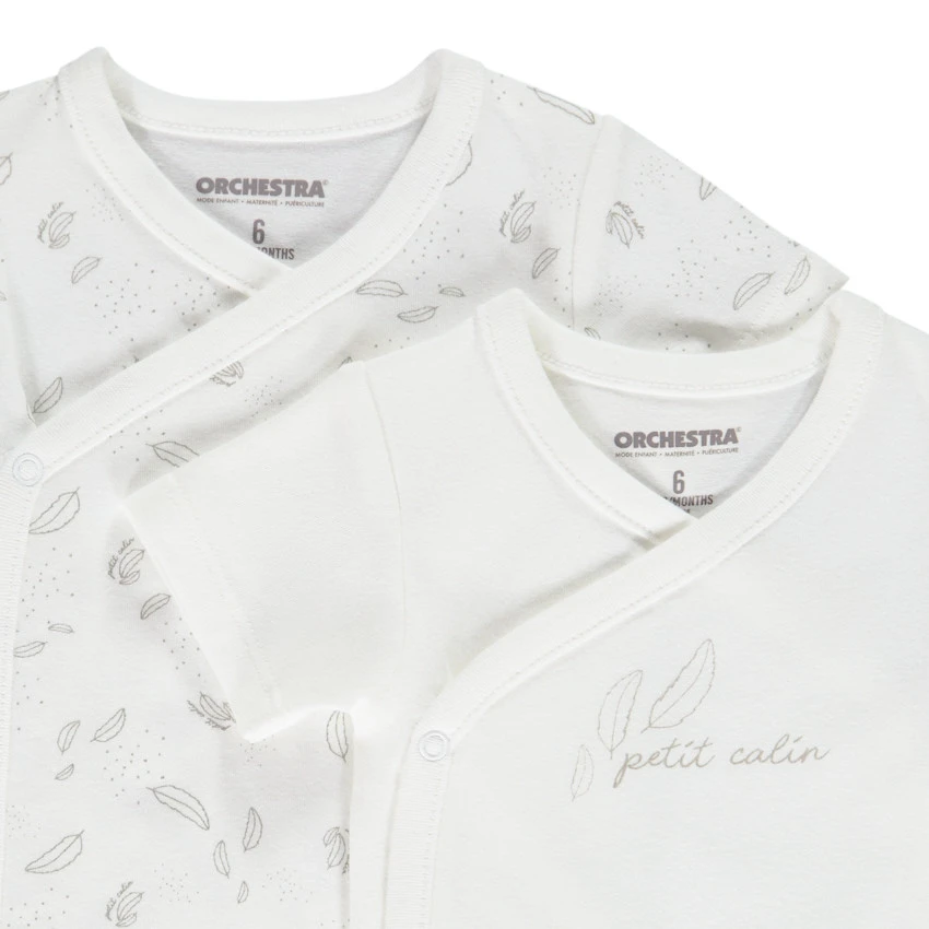 Lot De 2 Bodies Manches Courtes En Coton Print Plumes Pour Bébé 2 Lot De 2 Bodies Manches Courtes En Coton Print Plumes Pour Bébé – Image 2