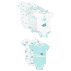 Lot De 5 Bodies Manches Courtes Print Baleines Pour Bébé Garçon