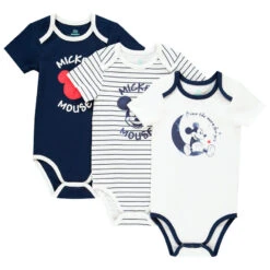 Lot De 3 Bodies Manches Courtes Print Mickey Disney Pour Bébé Garçon