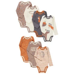 Lot De 7 Bodies Manches Longues En Coton Print Animaux Pour Bébé Garçon