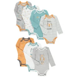 Lot De 7 Bodies Manches Longues Imprimé Tigres Pour Bébé Garçon