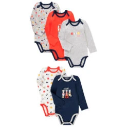 Lot De 5 Bodies Manches Longues En Coton Pour Bébé Garçon