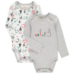 Lot De 2 Bodies Manches Longues En Coton Esprit Noël Pour Bébé Garçon