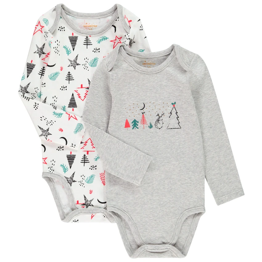 Lot De 2 Bodies Manches Longues En Coton Esprit Noël Pour Bébé Garçon 1 Lot De 2 Bodies Manches Longues En Coton Esprit Noël Pour Bébé Garçon