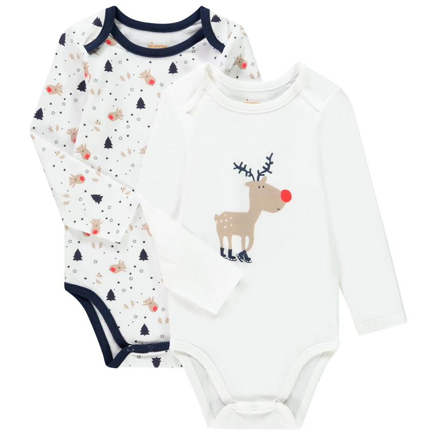 Lot De 2 Bodies Manches Longues Esprit Noël Pour Bébé 1 Lot De 2 Bodies Manches Longues Esprit Noël Pour Bébé
