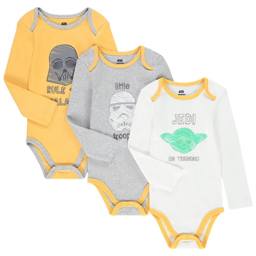 Lot De 3 Bodies Manches Longues Star Wars Pour Bébé Garçon 1 Lot De 3 Bodies Manches Longues Star Wars Pour Bébé Garçon