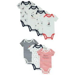 Lot De 7 Bodies Imprimé Voiliers Pour Bébé Garçon