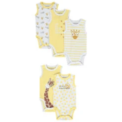 Lot De 5 Bodies Imprimé Girafes Pour Bébé Garçon