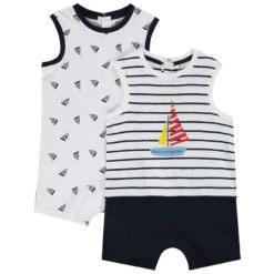 Lot De 2 Combinaisons Courtes Imprimé Voiliers Pour Bébé Garçon