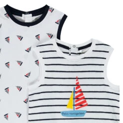 Lot De 2 Combinaisons Courtes Imprimé Voiliers Pour Bébé Garçon -Orchestra HNAYAS BLA 3 X