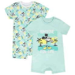Lot De 2 Combinaisons Courtes En Jersey Imprimé Mickey Disney Pour Bébé Garçon