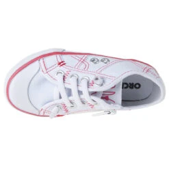 Baskets Basses Blanches Et Cerise En Toile Du 25 Au 38 5 Baskets Basses Blanches Et Cerise En Toile Du 25 Au 38 -Orchestra ICMN0O BLAN 3 X