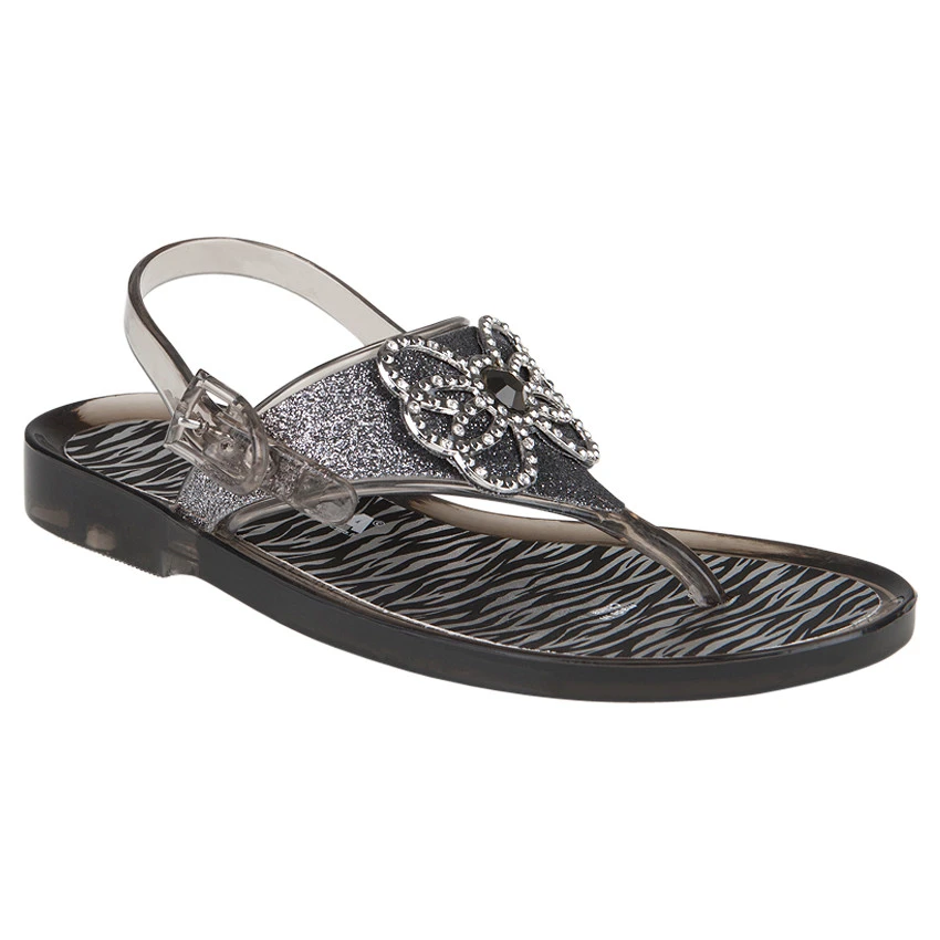 Nu-pieds En Plastique à Paillettes Strass Et Imprimé Zébré 1 Nu-pieds En Plastique à Paillettes Strass Et Imprimé Zébré