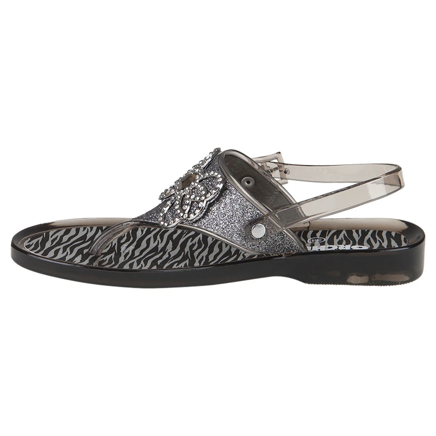 Nu-pieds En Plastique à Paillettes Strass Et Imprimé Zébré 2 Nu-pieds En Plastique à Paillettes Strass Et Imprimé Zébré – Image 2