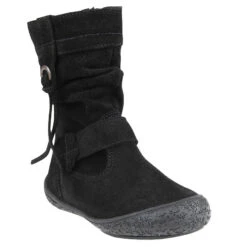 Bottines Noires En Cuir Suédé Souple Avec Fleur Fantaisie