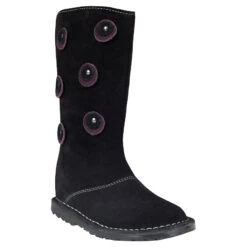 Bottes Noires En Cuir Avec Patchs Fantaisie Et Rivets