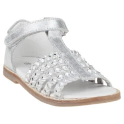 Nu-pieds Argentés En Cuir à Scratch Et Tresses