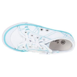 Baskets Basses En Toile Coloris Blanc Et Turquoise Du 28 Au 35 -Orchestra KCMN09 BLAN 3 X