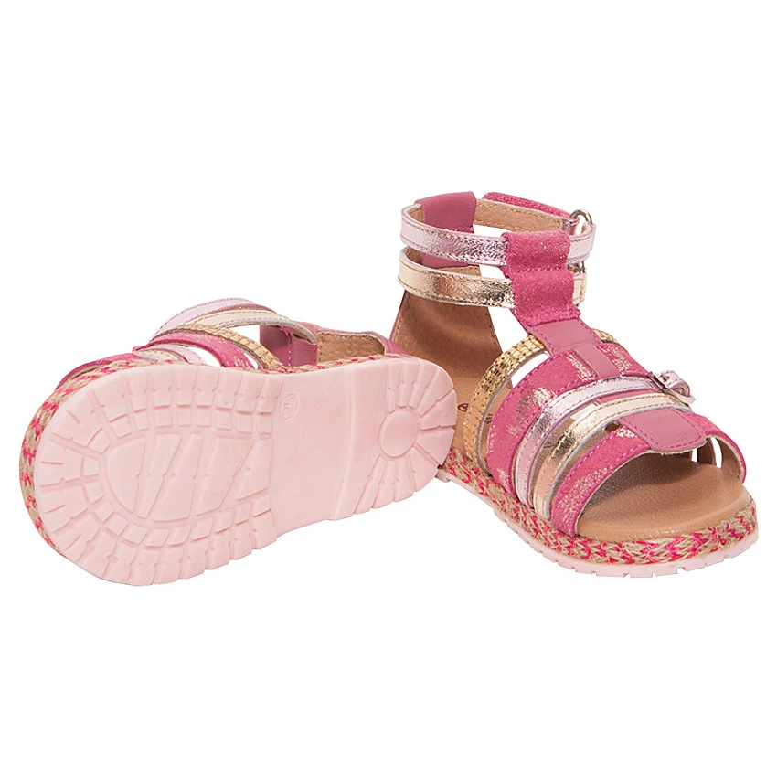 Nu-pieds En Cuir Coloris Rose Et Or 2 Nu-pieds En Cuir Coloris Rose Et Or â Image 2