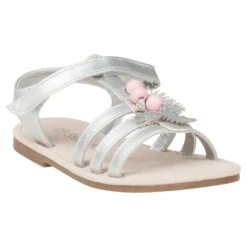 Nu-pieds Argentés Avec Perles Et Feuilles Pailletées