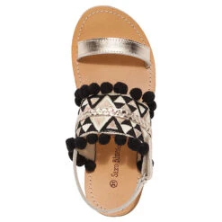 Nu-pieds Dorés En Cuir Style Ethnique Avec Pompons -Orchestra MCMG13 DORE 3 X