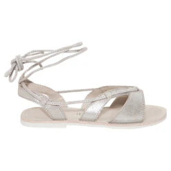 Nu-pieds Argentés En Cuir Avec Laçage Cheville