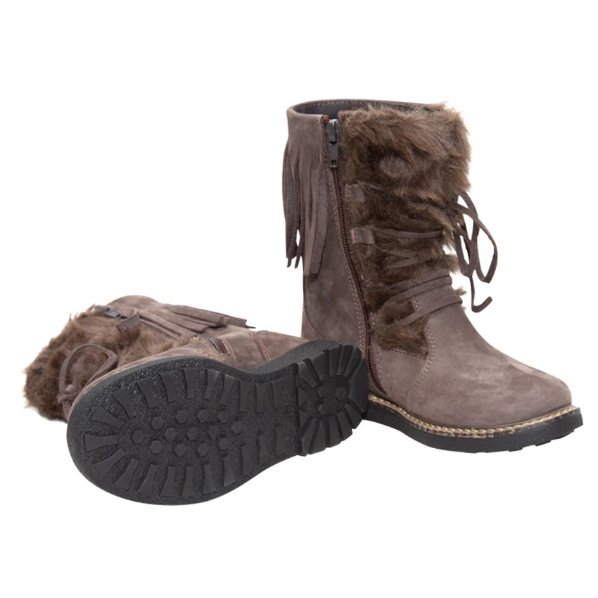 Bottines En Cuir à Laçage Avec Fausse Fourrure Et Franges 2 Bottines En Cuir à Laçage Avec Fausse Fourrure Et Franges – Image 2