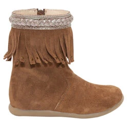 Bottines En Cuir Camel Avec Franges Fantaisie