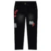 Jeans Effet Used Avec Broderies Florales
