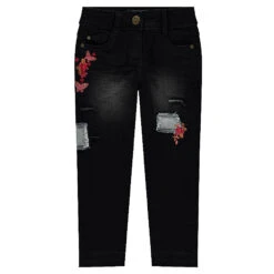 Jeans Effet Used Avec Broderies Florales