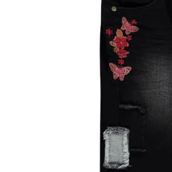 Jeans Effet Used Avec Broderies Florales 8 Jeans Effet Used Avec Broderies Florales -Orchestra OF1300 GRF 3 X